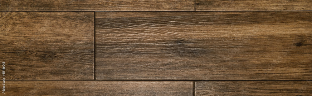 brown, wooden laminate flooring background, top view, banner - obrazy, fototapety, plakaty 