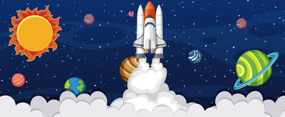 Wall Mural - A rocket ship launching in the galaxy scene
