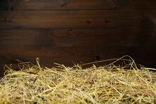 Backdrop With Hay On Wood Background