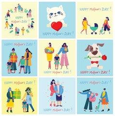 Wall Mural - Colorful vector illustration concepts of Happy Mother's day . Mothers with the children for greeting cards, posters and backgrounds