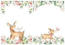 Baby Deer Watercolor Template Baby Shower Birthday Invitation Girls