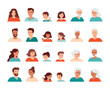 Set of avatars of people. Diverse smiling men, women and children of different ages and nationalities. Family portraits. Collection of isolated vector illustrations.