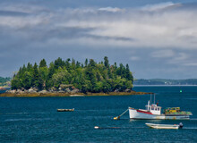 USA, Maine, Lubec. Fishing Boat Anchored At Lubec, Maine.