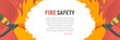 © Oleg - Fire safety vector web banner. Precautions the use of fire background template. Firefighters fights a fire cartoon flat design. Natural fires and disasters illustration