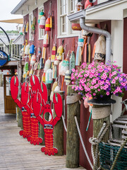 Sticker - USA, Maine. Quaint lobster pound building in the town of Bar Harbor.