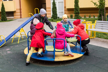 Poster - The sad little girlfriends in the playground during quarantine