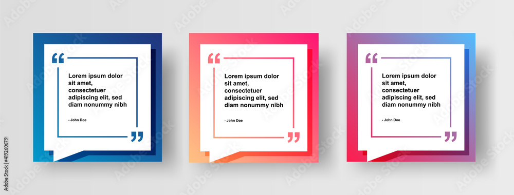 Set of Social Media Post Design Template for Quotes. Modern Quote Social Post or Square Banner with Bright Abstract Gradient Background.  - obrazy, fototapety, plakaty 