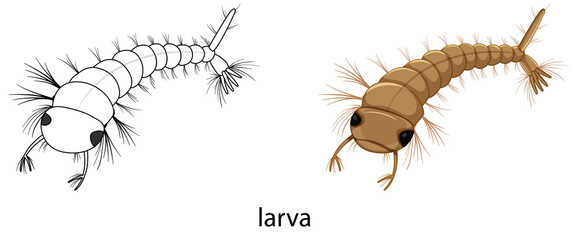 Poster - Mosquito larva in colour and doodle isolated