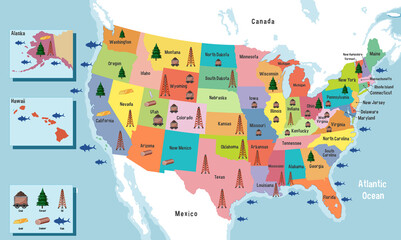 Sticker - United States of America map with states names