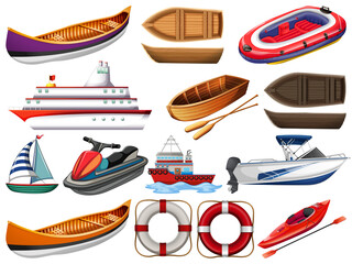 Poster - Set of different kind of boats and ship isolated on white background