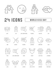 Wall Mural - Set of linear icons of World Kiss Day