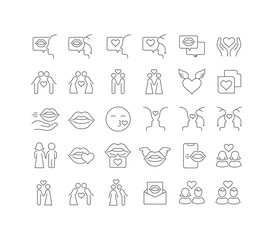 Poster - Set of linear icons of World Kiss Day