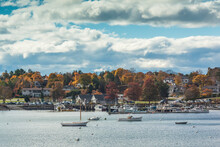 USA, Maine, Mt. Desert Island. Northeast Harbor, Fishing Boats During Autumn.