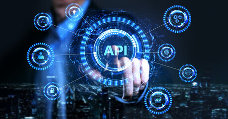 API - Application Programming Interface. Software development tool. Business, modern technology, internet and networking concept.