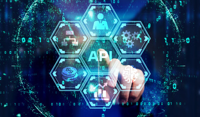 API - Application Programming Interface. Software development tool. Business, modern technology, internet and networking concept.