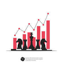 Business Concept With Chess Pieces And Graphs Symbol Vector Illustration.
