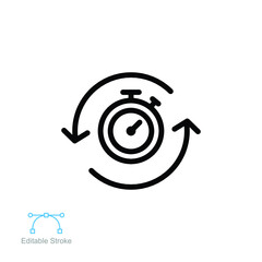 Agile work flow line icon. development methodology life cycle. Arrow progress, quick timer for speed rotation business efficiency. Editable stroke Vector illustration Design on white background EPS 10