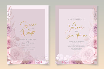 Wall Mural - Soft pink roses wedding invitation card design