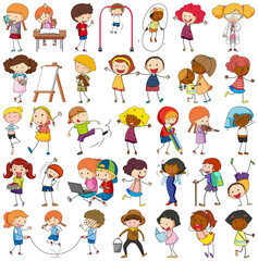 Sticker - Set of different doodle kids cartoon character