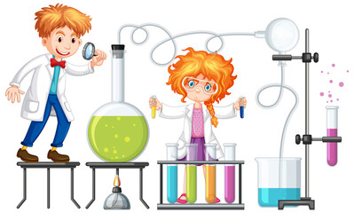 Wall Mural - Student with experiment chemistry items