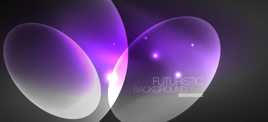 Neon ellipses abstract backgrounds. Shiny bright round shapes glowing in the dark. Vector futuristic illustrations for covers, banners, flyers and posters and other