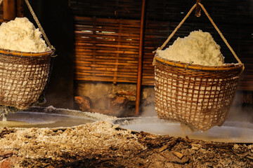 Bo Kluea (natural salt pond), (Sin-tao salt) Ancient salt making from underground water at Nan Province, Thailand.