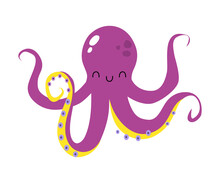 Purple Octopus With Tentacles As Sea Animal Floating Underwater Vector Illustration
