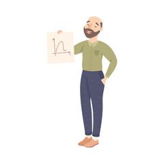 Poster - Bearded Man Math School Teacher or Educator Showing Graph Vector Illustration