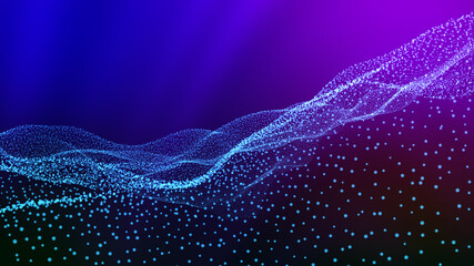 Wall Mural - Technological wave of points. Digital background. Great data visualization. 3D rendering.	