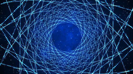 Wall Mural - Abstract technology stream background. Digital dynamic wave. Big data wave of particles. Network connection structure. 3D rendering.