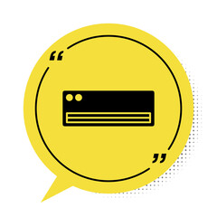 Sticker - Black Air conditioner icon isolated on white background. Split system air conditioning. Cool and cold climate control system. Yellow speech bubble symbol. Vector.