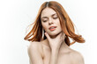 © SHOTPRIME STUDIO - woman with bare shoulders holding hands near face charm fun model