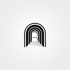 abstract door vector logo in the hallway curve letter n symbol illustration design