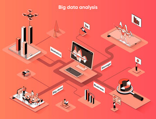 Wall Mural - big data analysis isometric web banner. collection and analytics of business statistics info flat is