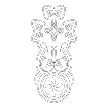 vector icon with ancient Armenian symbol Khachkar. Armenian cross stone for your project