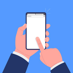 Wall Mural - hand holds smartphone with browser mockup on a screen. web browser blank template. vector illustrati