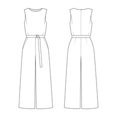 Fashion technical drawing of women's sleeveless jumpsuit