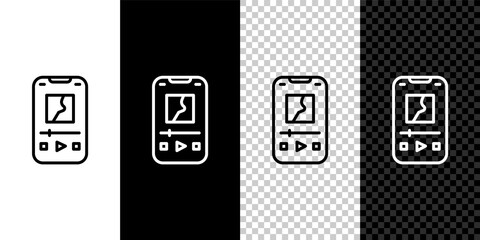 Set line Music player icon isolated on black and white background. Portable music device. Vector.