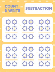 Math worksheet practice print page. Double digit subtraction. Column method. Count and write.
