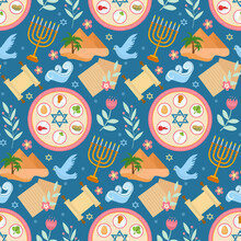 Passover Seamless Pattern. Pesach Endless Background, Texture. Jewish Holiday Backdrop. Vector Illustration.