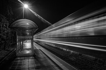 Sticker - Long exposure shot of a train at an empty station at night