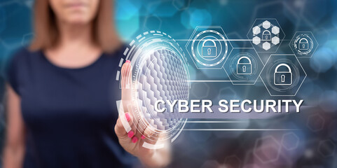 Wall Mural - Woman touching a cyber security concept