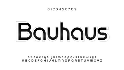 Leinwandbilder - Awesome bauhaus alphabet. Modern futuristic font, techno style letters. Lowercase, uppercase and numbers type for logo, headline, monogram, lettering and typography. Vector typographic design