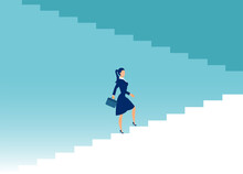 Vector Of A Business Woman Climbing Up The Stairs Of Success
