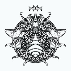 tattoo and t-shirt design black and white hand drawn bug engraving ornament