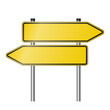 © Christian Horz - yellow signpost road sign as used in Germany pointing in both directions with copy space for text, realistic vector illustration