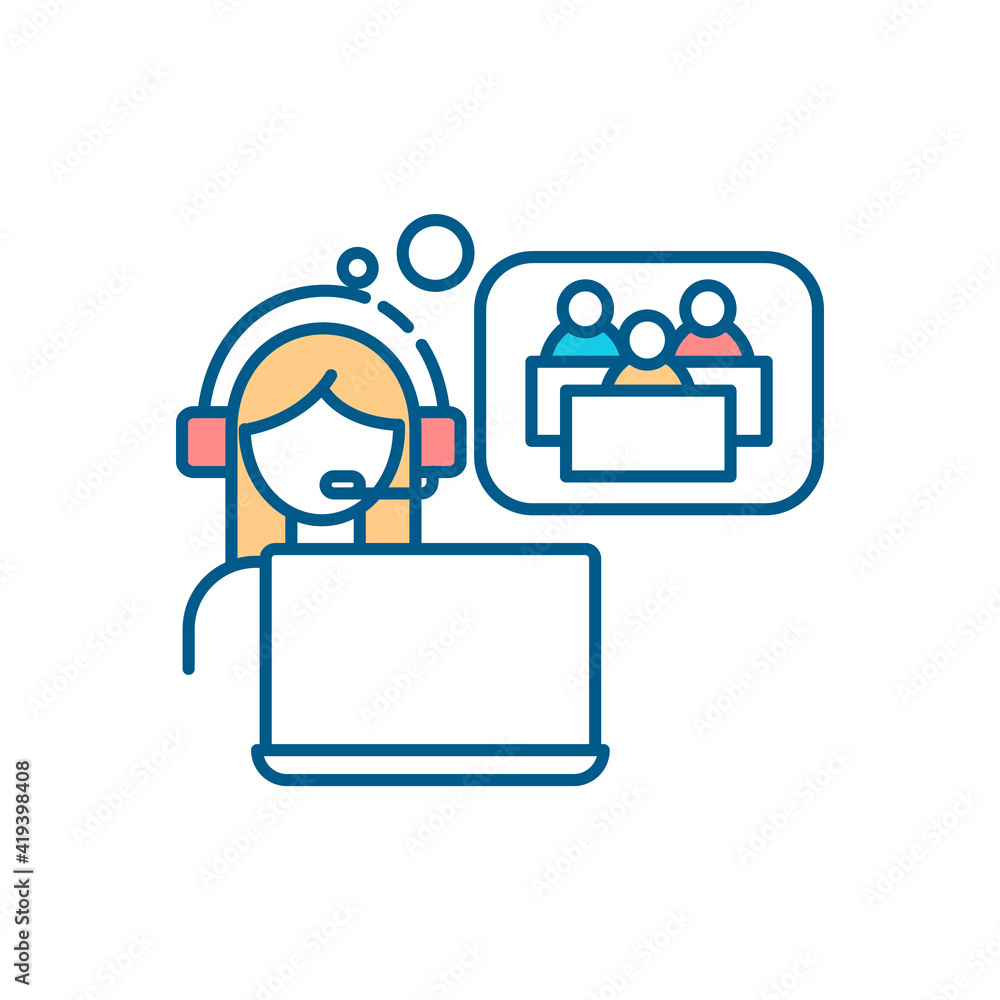 Synchronous Class Session Synchronous learning RGB color icon. Virtual class session attendance ...