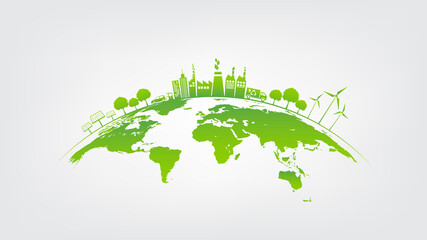 Wall Mural - Ecology concept with green city on earth, World environment and sustainable development concept
