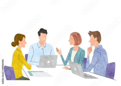 Fototapeta Kuchenna ベクターイラスト素材 打ち合わせをするチーム ビジネスシーン Spotkanie Spotkanie Biznes Fototapety Foteks