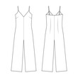 Fashion technical drawing of women's jumpsuit with straps